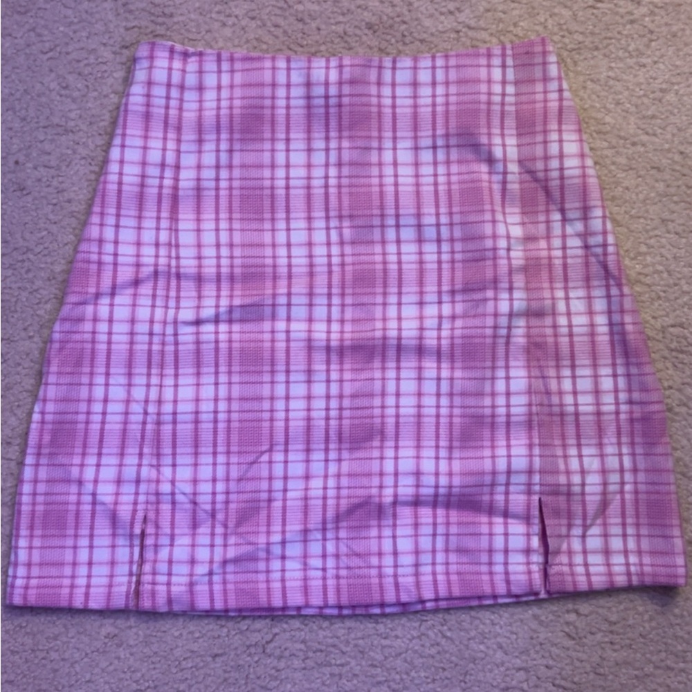 Brandy Melville Pink and White Pencil Mini Skirt with Slit